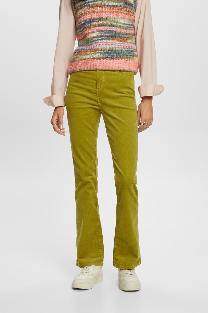 High-Rise Bootcut Fit Corduroy Trousers, PISTACHIO GREEN, detail image number 0