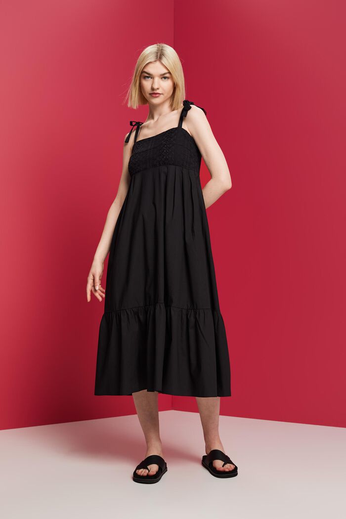 Midi dress with embroidery, LENZING™ ECOVERO™, BLACK, detail image number 0
