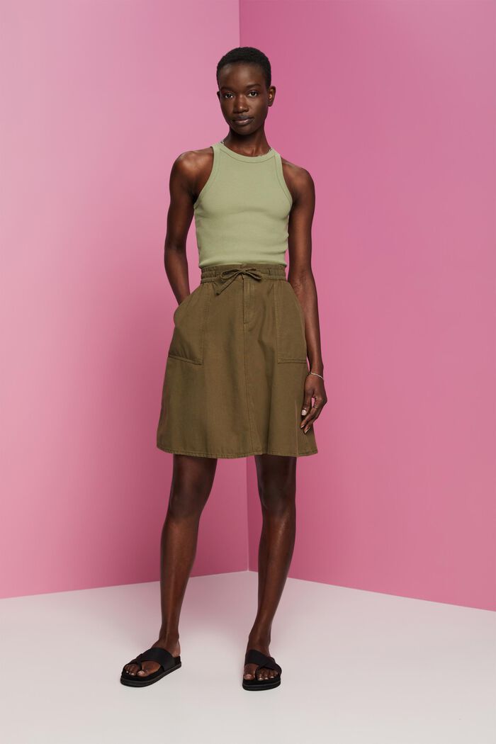Mini skirt with elasticated waistband, KHAKI GREEN, detail image number 5