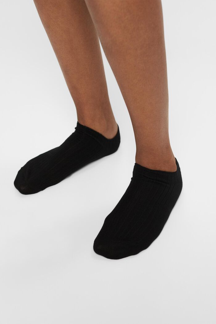 2-Pack Ribbed Ankle Socks, BLACK, detail image number 1