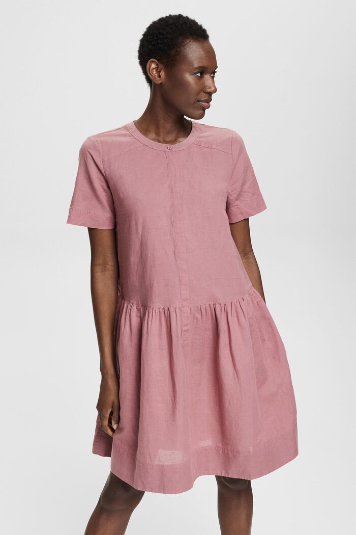 Made of blended linen: dress with a button placket