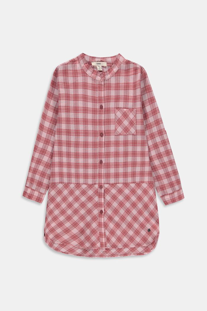 Long blouse with a check pattern, 100% cotton