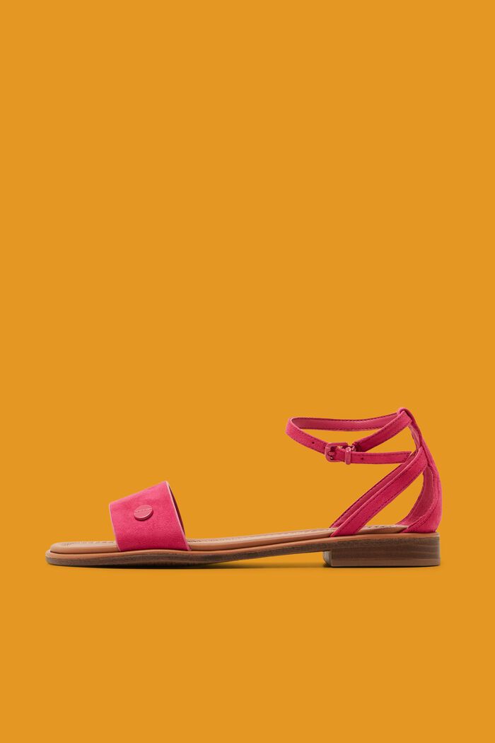 Vegan Suede Ankle Strap Sandals, PINK FUCHSIA, detail image number 0