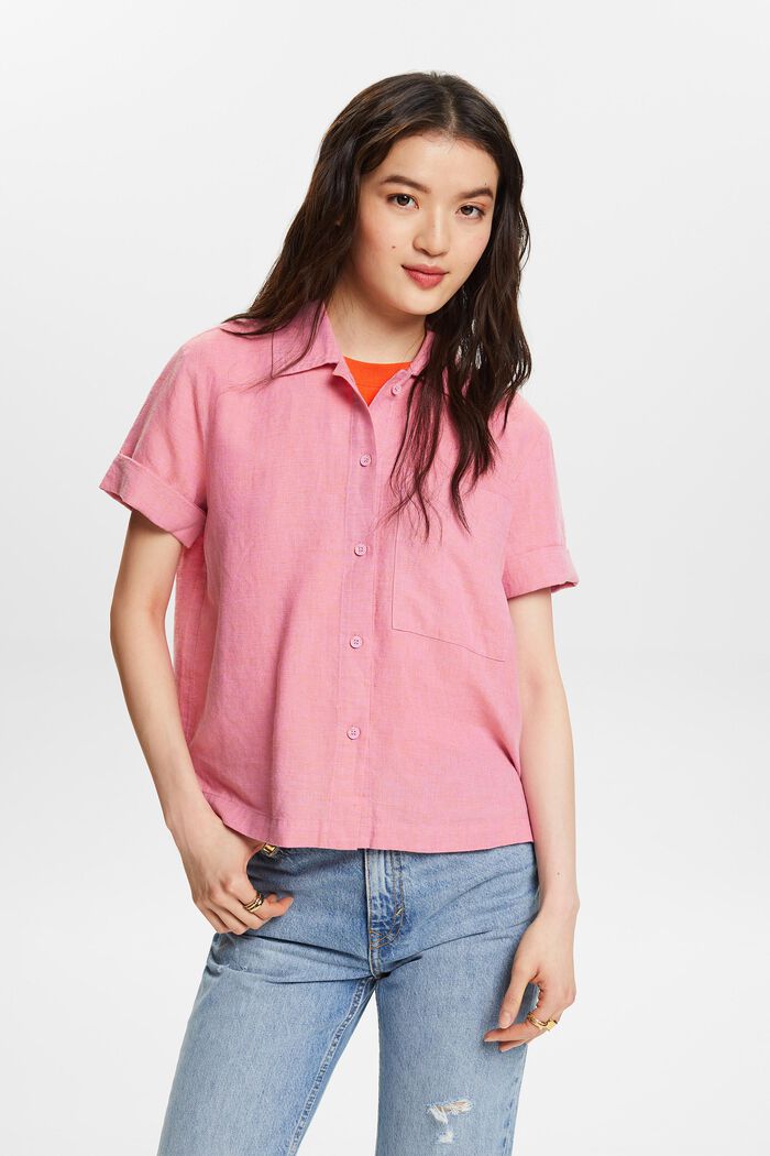 Cotton-Linen Shirt Blouse, RED ORANGE, detail image number 0