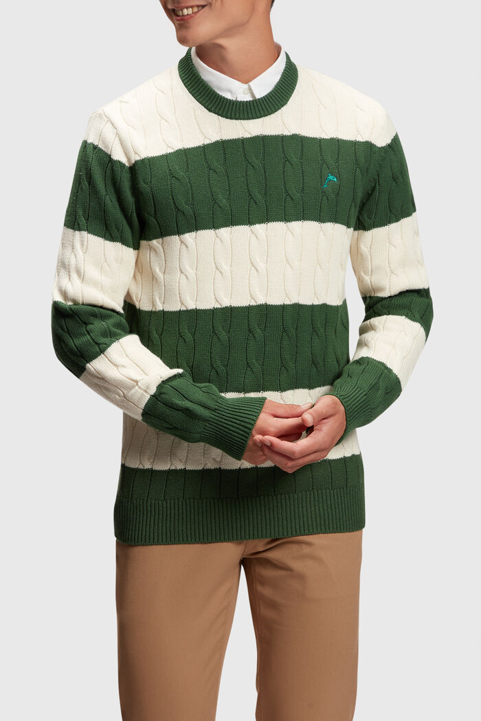 Striped cable knit sweater, OFF WHITE, detail image number 0