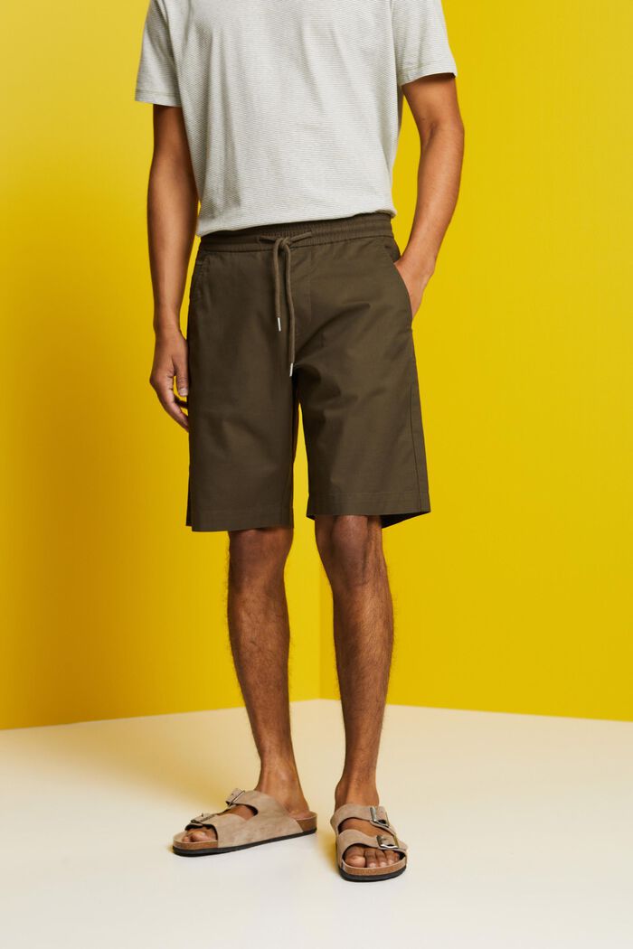 Cotton Twill Shorts, DARK KHAKI, detail image number 0