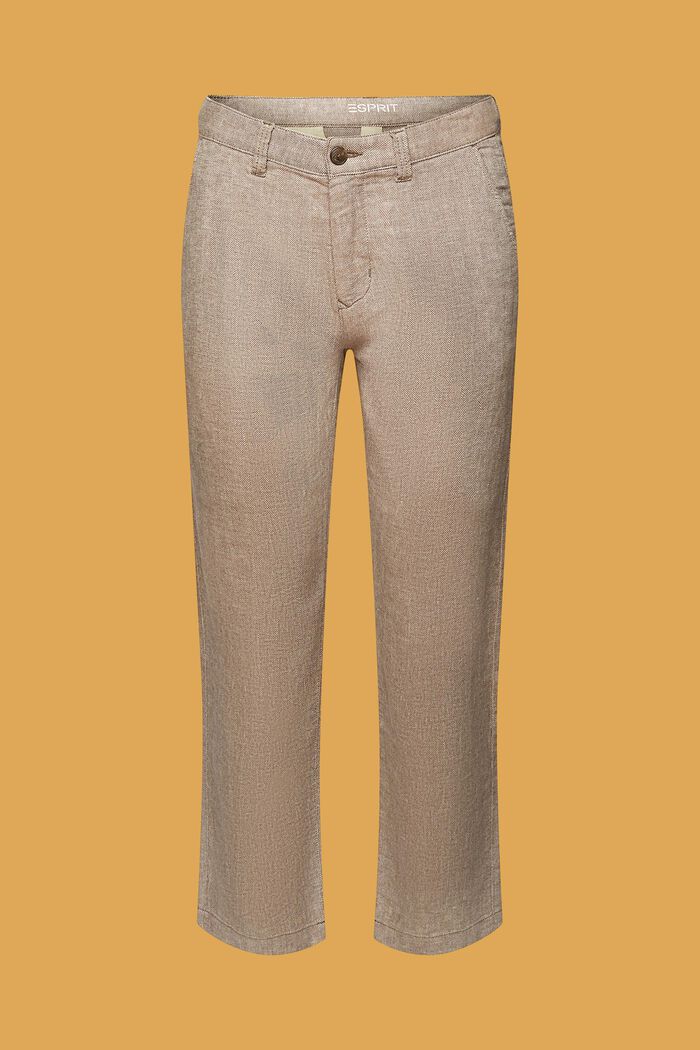 Cotton and linen blended herringbone trousers, DARK BROWN, detail image number 7