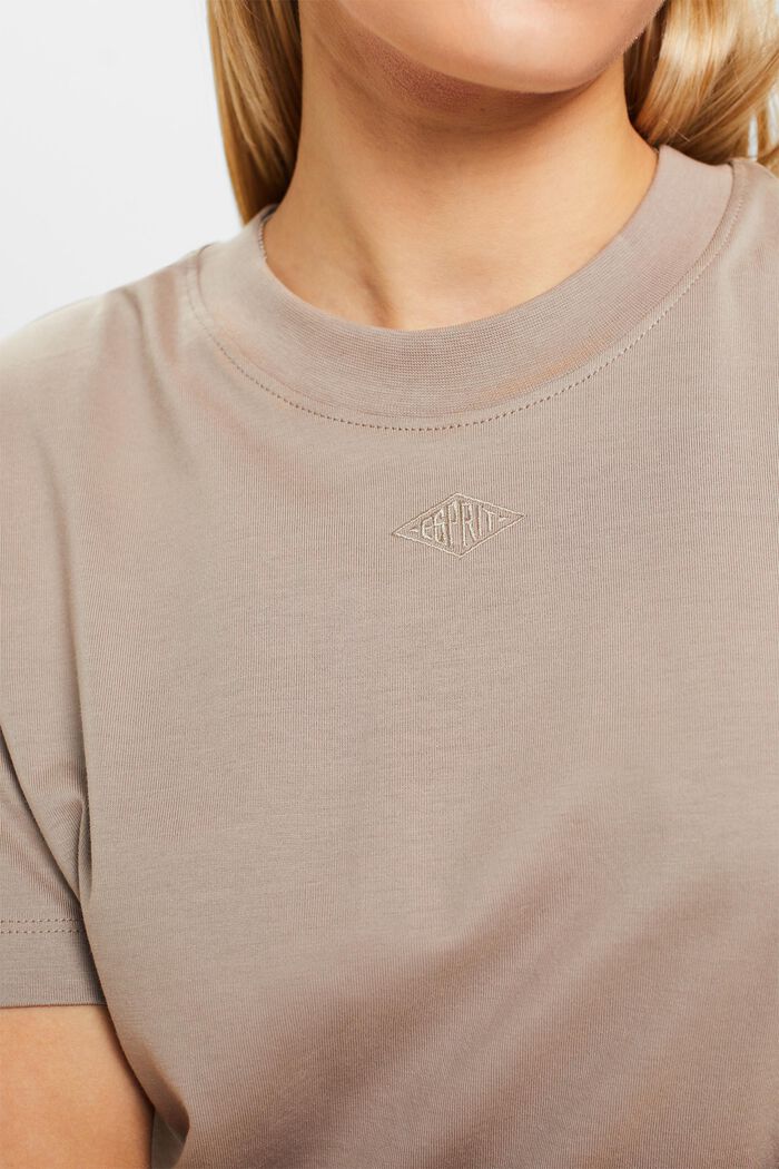 Pima Cotton Embroidered Logo T-Shirt, LIGHT TAUPE, detail image number 2