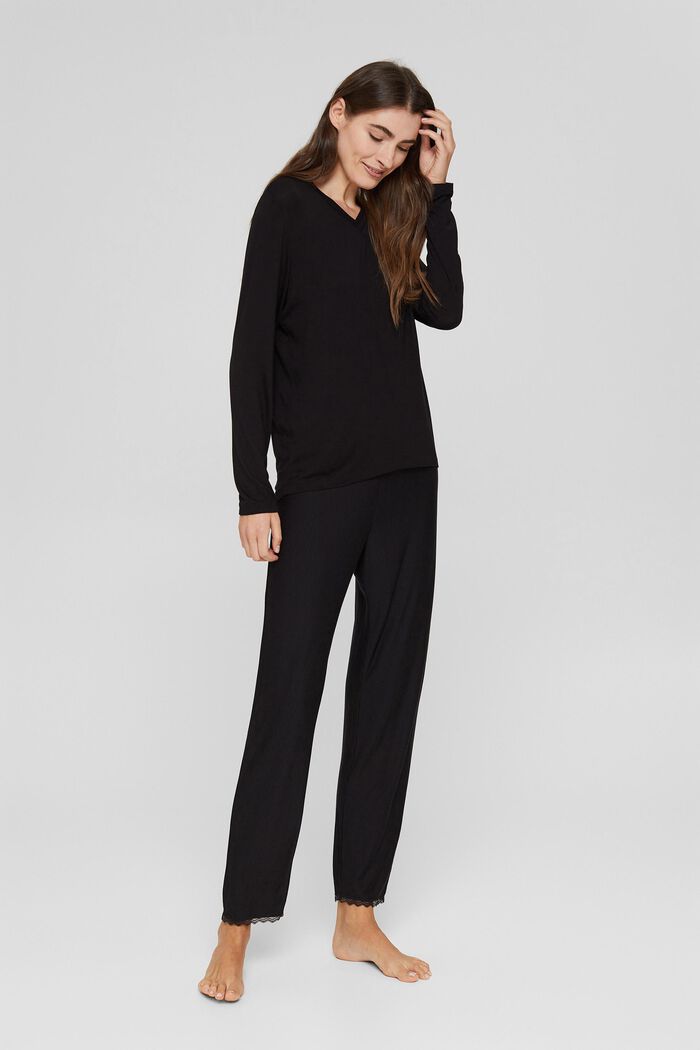 Pyjama top made of LENZING™ ECOVERO™, BLACK, detail image number 0