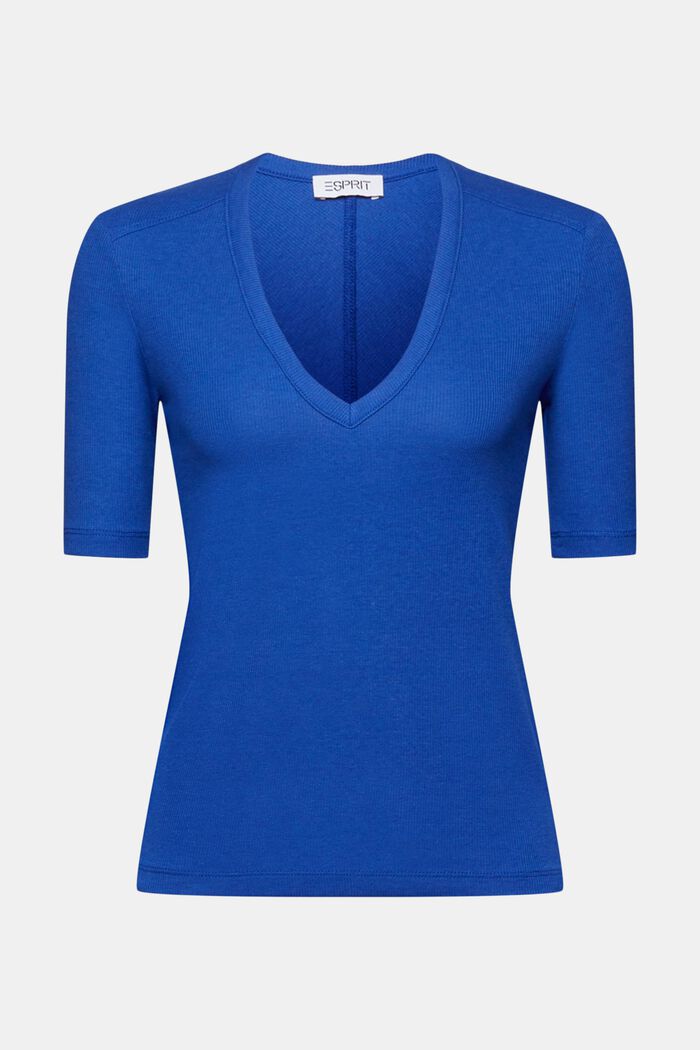 Ribbed V-Neck T-Shirt, BRIGHT BLUE, detail image number 5