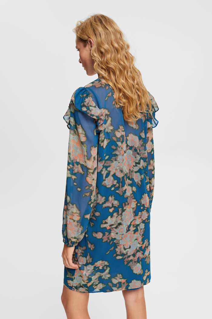 Patterned chiffon dress, TEAL BLUE, detail image number 3