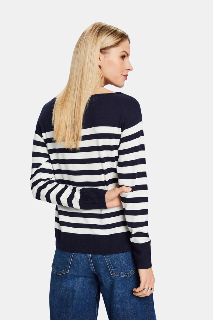 Striped Boatneck Cotton Sweatshirt, NAVY, detail image number 2