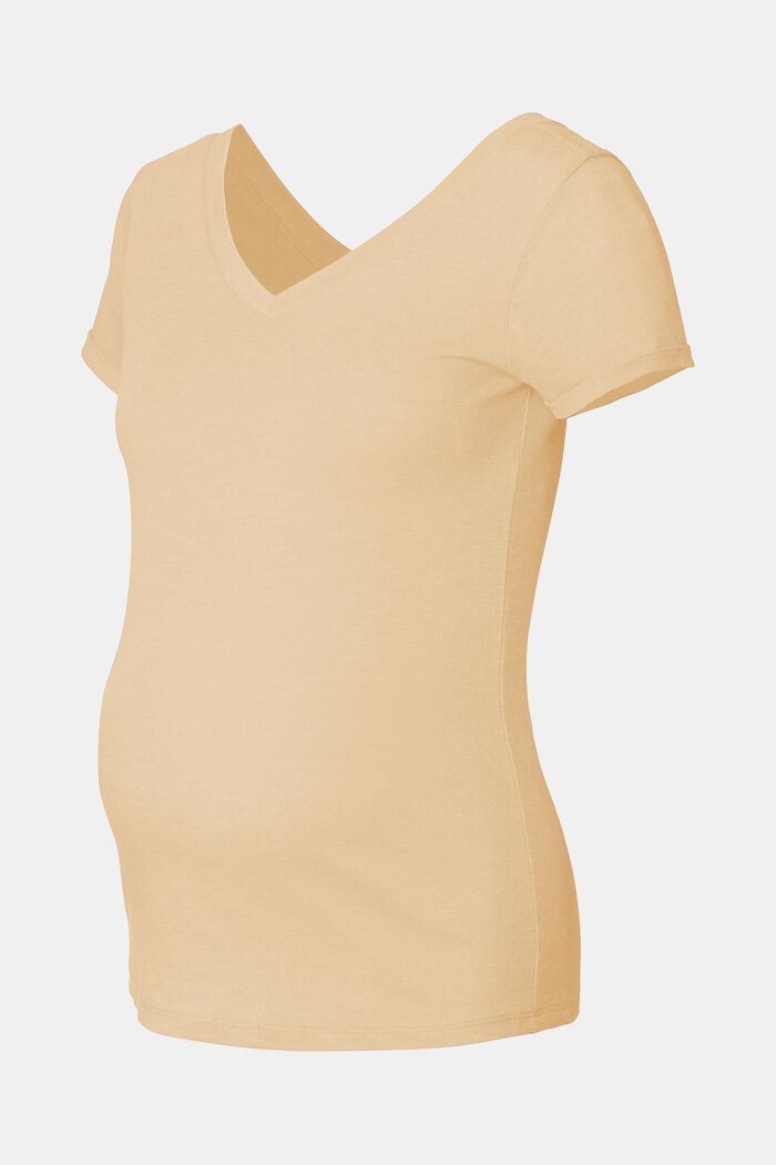 Linen blend: double V-neck T-shirt, SAND, detail image number 4