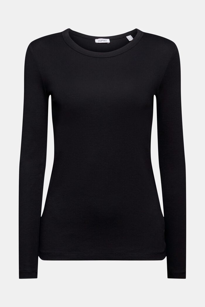 Long-Sleeve Cotton Jersey  T-Shirt, BLACK, detail image number 6