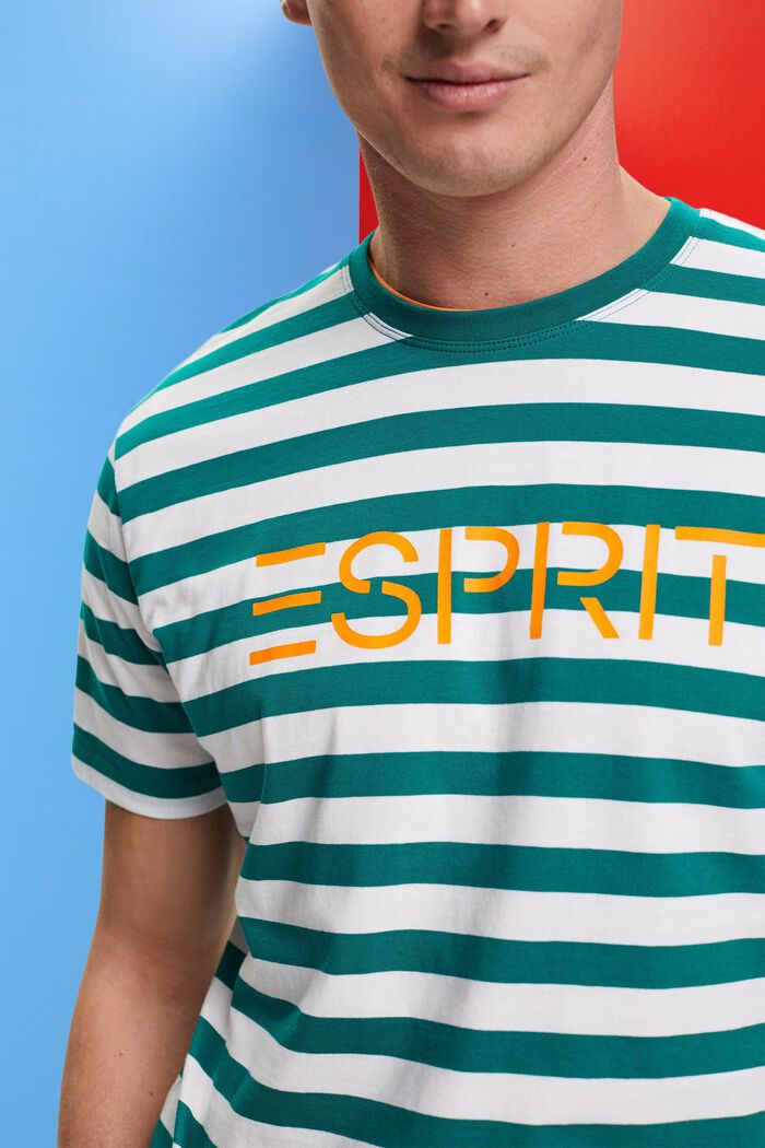 Striped Cotton T-Shirt, EMERALD GREEN, detail image number 2