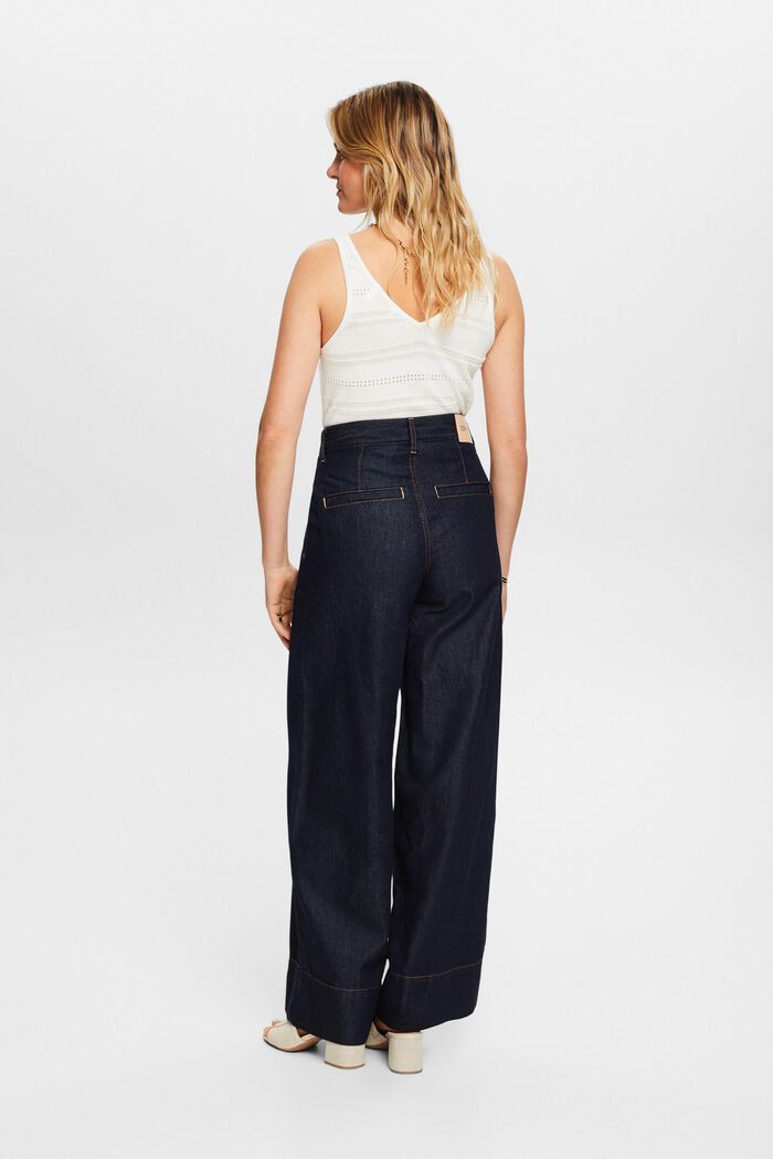 High-Rise Pleated Wide Leg Chino Jeans, BLUE RINSE, detail image number 3