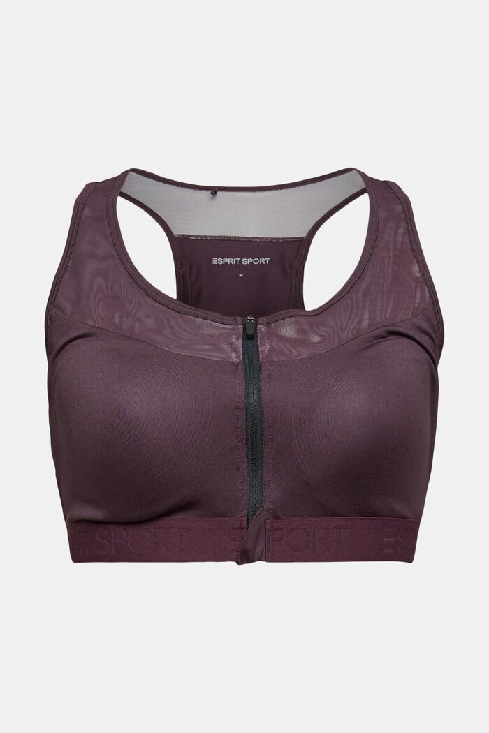 Padded sports bra with a zip and a mobile phone pouch