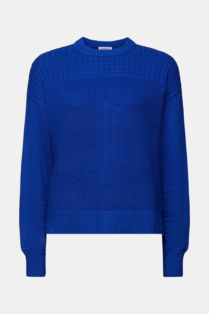 Structured Round Neck Sweater, BRIGHT BLUE, detail image number 6