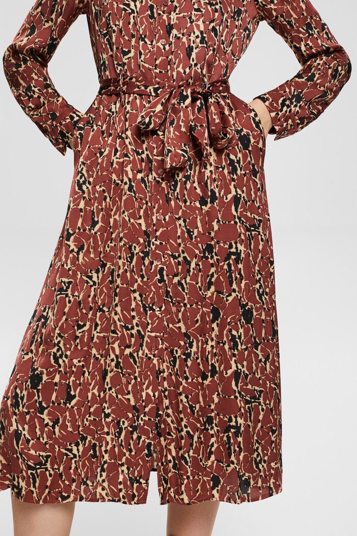 Patterned satin dress, RUST BROWN, detail image number 0