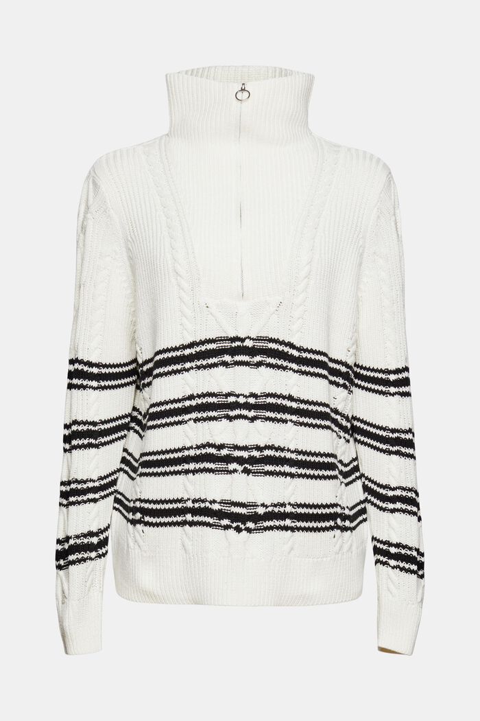 Knitted zip-neck top with a cable knit pattern