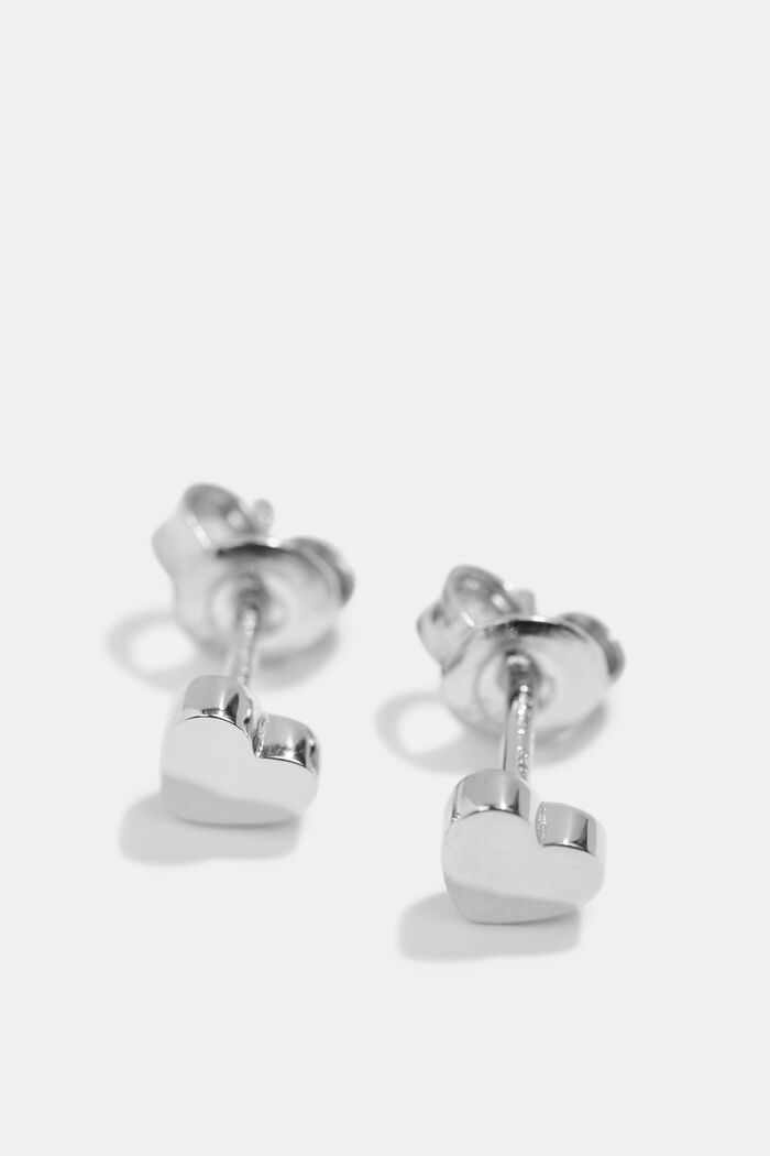 Heart-shaped stud earrings in sterling silver, SILVER, detail image number 0