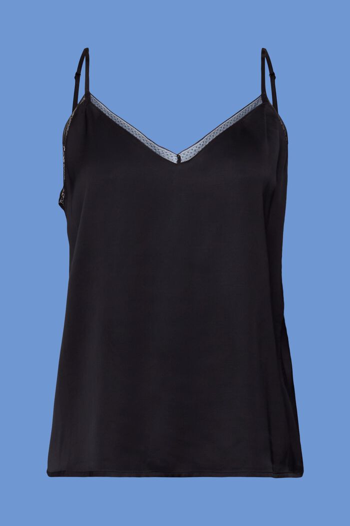 Satin camisole with lace trim, LENZING™ ECOVERO™, BLACK, detail image number 5