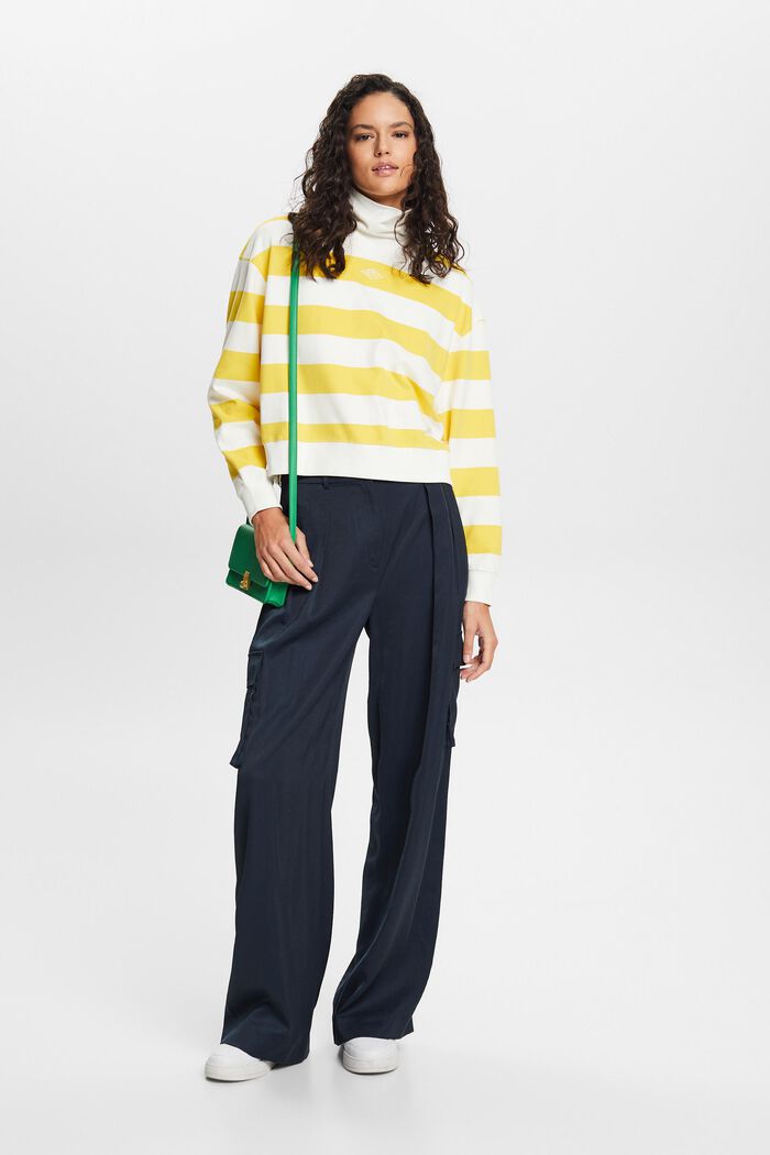 Striped Cotton Sweater, YELLOW, detail image number 0