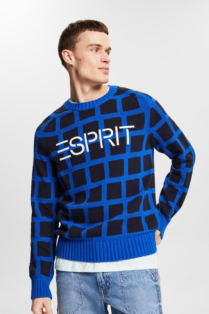 Logo Grid Chunky Knit Sweater, BRIGHT BLUE, detail image number 0