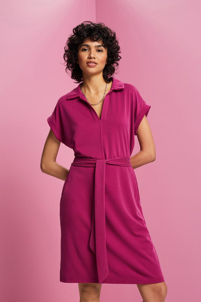 Knitted dress with a tie belt, TENCEL™, DARK PINK, detail image number 0