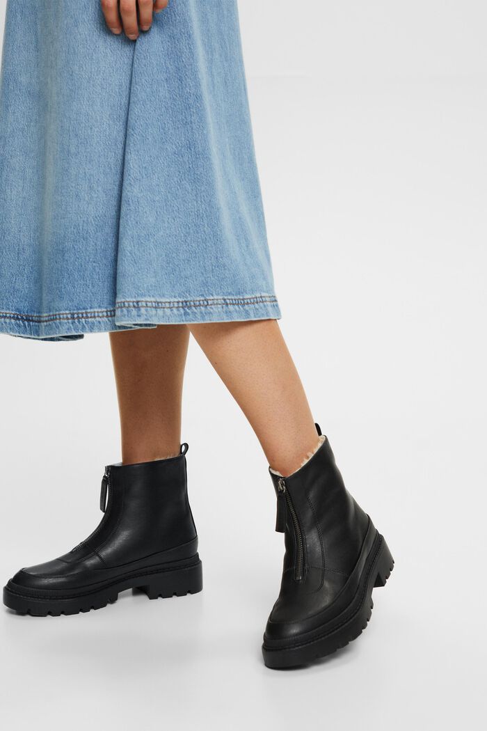 Faux Leather Zip-Up Boots, BLACK, detail image number 1