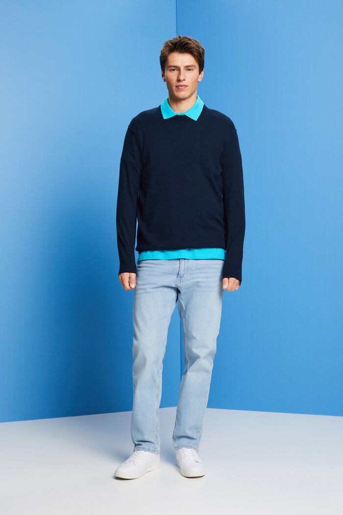 Crewneck jumper, cotton-linen blend, NAVY, detail image number 4