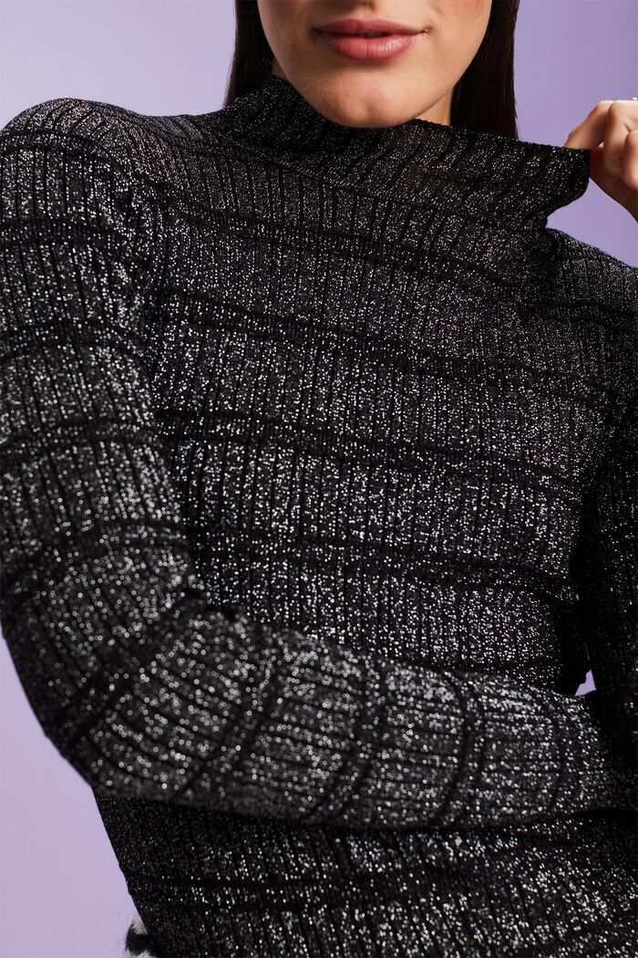 Glitter Mockneck Sweater, LENZING™ ECOVERO™, BLACK, detail image number 3