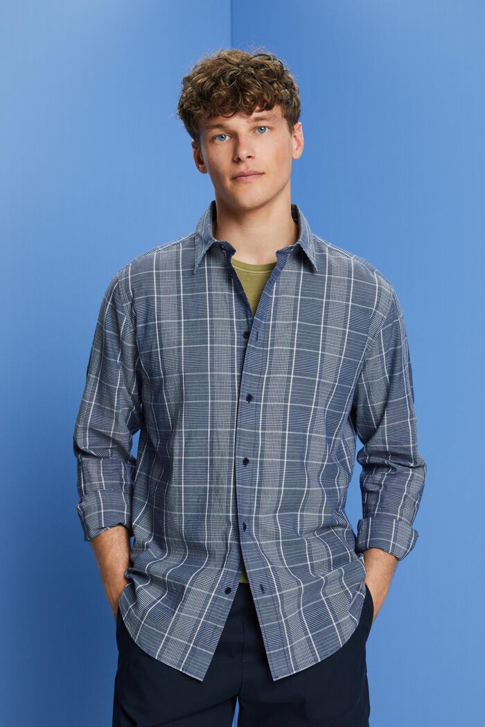 Lightweight check shirt, 100% cotton, DARK BLUE, detail image number 0
