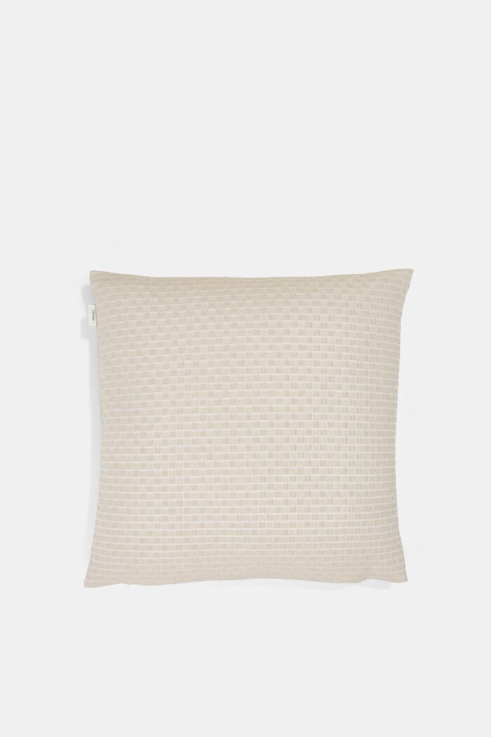 Recycled: Cushion cover with a 3D check pattern, BEIGE, detail image number 2