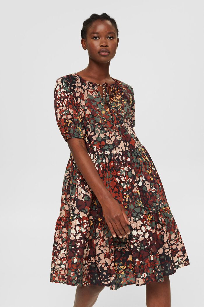 Cotton blend print dress, BLACK, detail image number 0