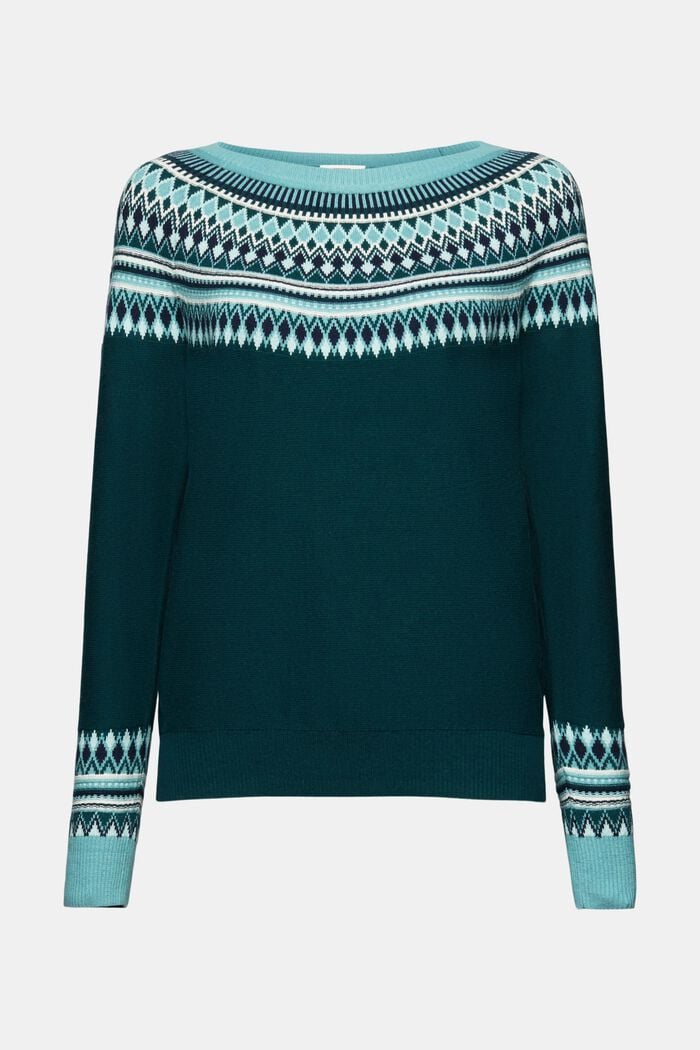 Cotton Jacquard Sweater, EMERALD GREEN, detail image number 6