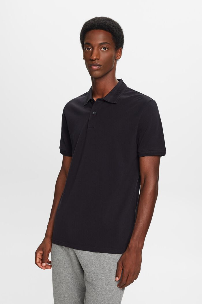 Pima Cotton Piqué Polo Shirt, BLACK, detail image number 0