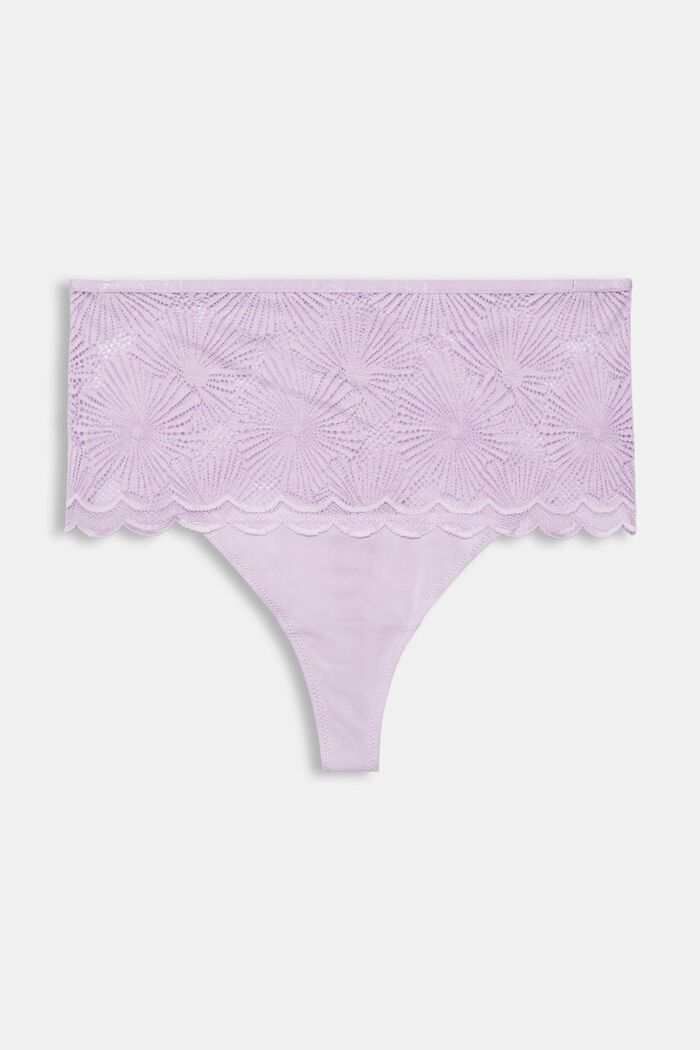Thong with a wide waistband made of patterned lace, VIOLET, detail image number 4