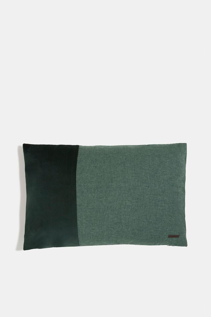 Mixed material cushion cover with micro-velvet, DARK GREEN, detail image number 0