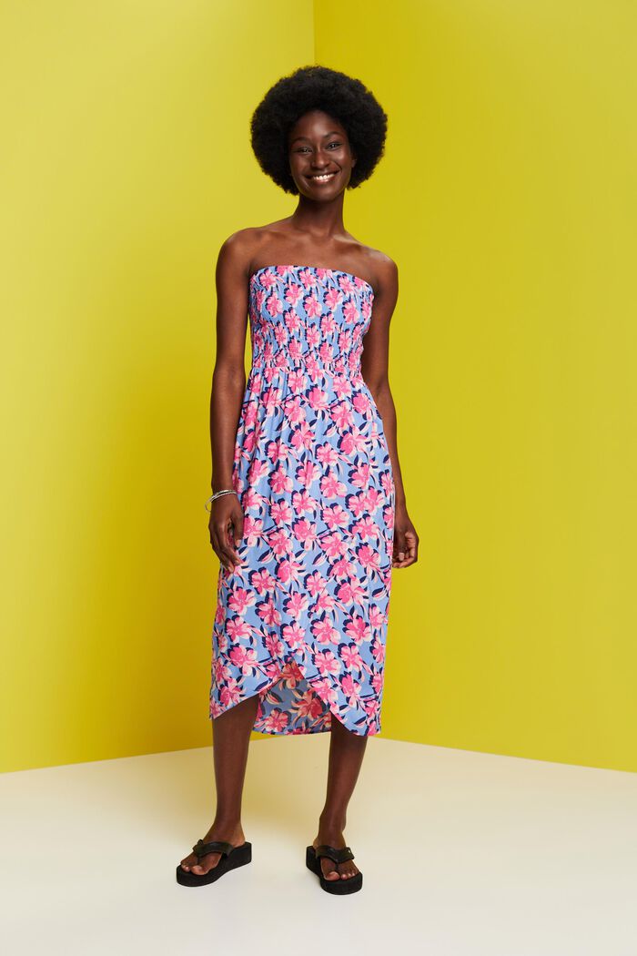 ESPRIT - Smocked tube midi-dress, LENZING™ ECOVERO™ at our online shop
