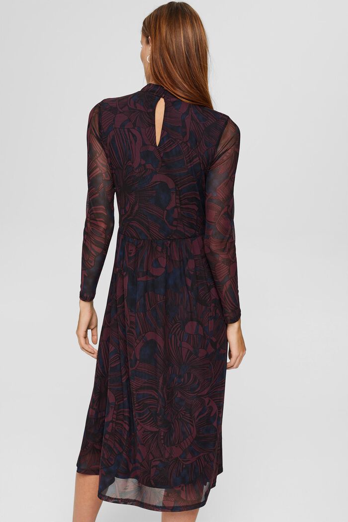 Printed midi-length mesh dress, BORDEAUX RED, detail image number 2