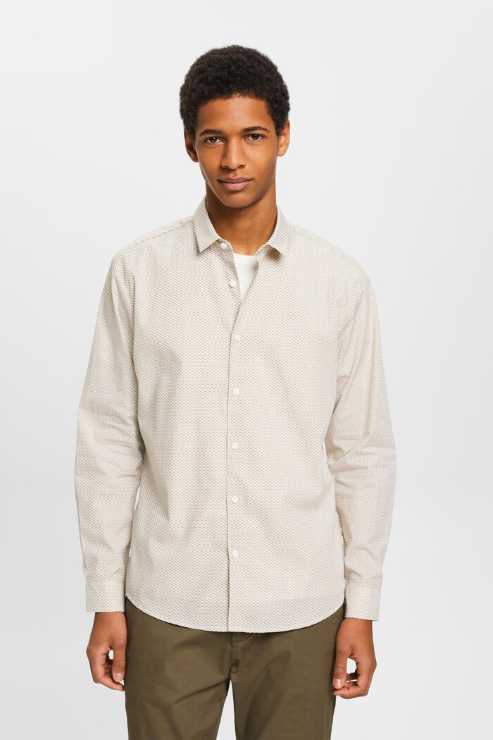 Patterned, sustainable cotton shirt, KHAKI BEIGE, detail image number 0