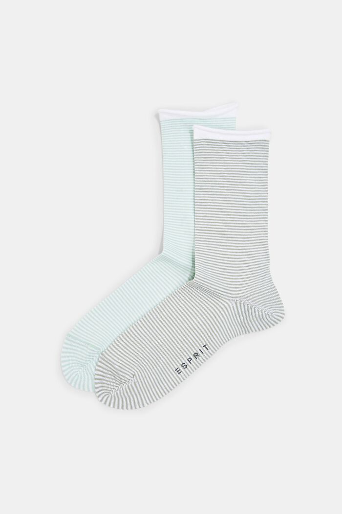 Striped socks with rolled cuffs, organic cotton, MINT/GREY, detail image number 0