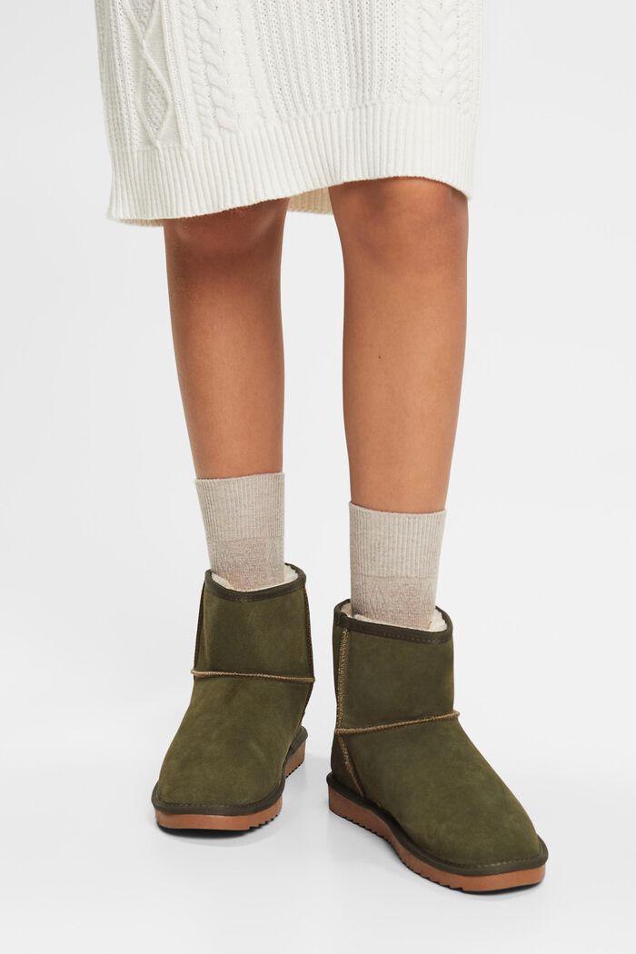 Suede Faux Fur Lined Boots, KHAKI GREEN, detail image number 1