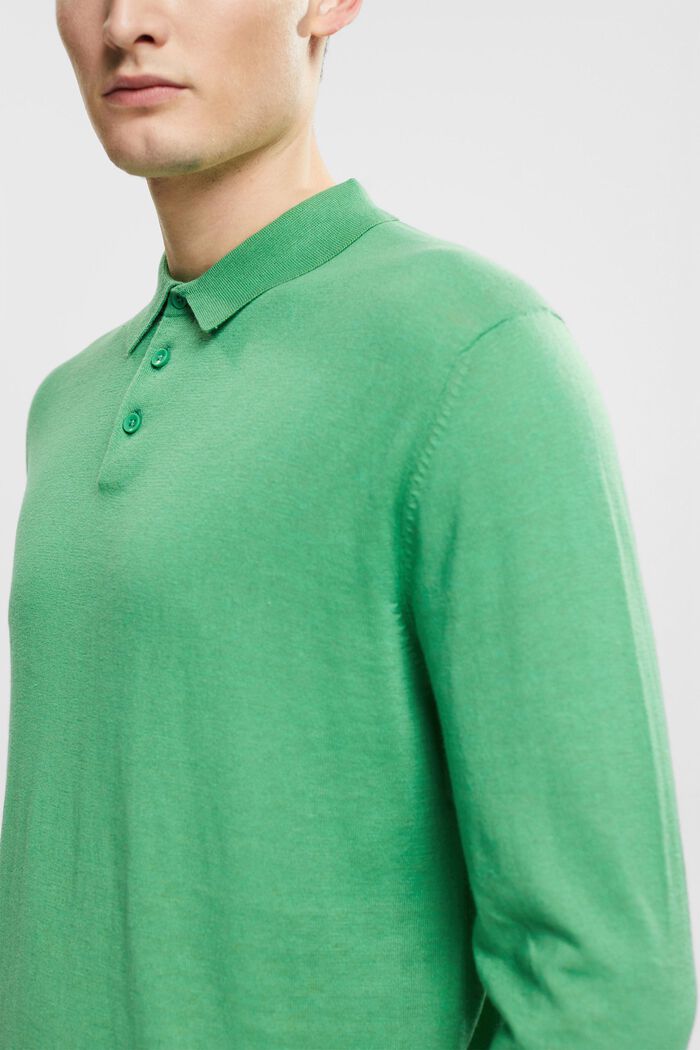 Containing TENCEL™: long sleeve polo shirt, GREEN, detail image number 0