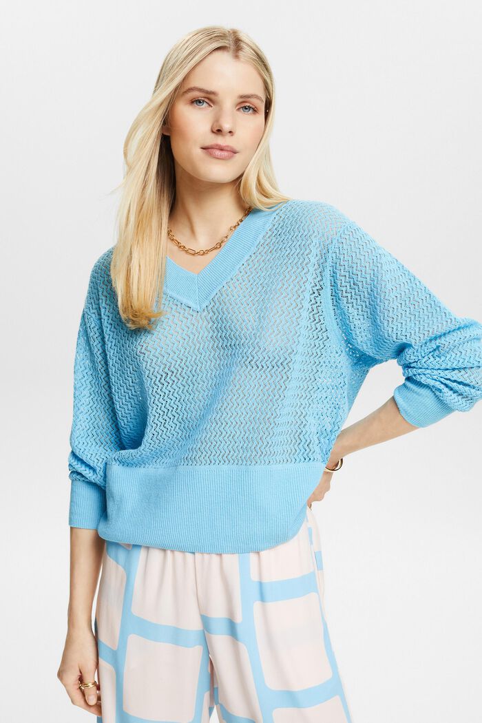 Structured V-Neck Sweater, LIGHT TURQUOISE, detail image number 0