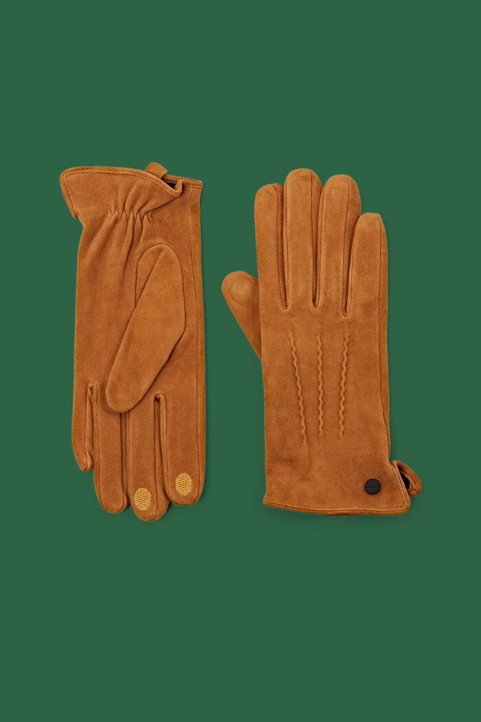 Suede Touchscreen Gloves, CARAMEL, detail image number 0