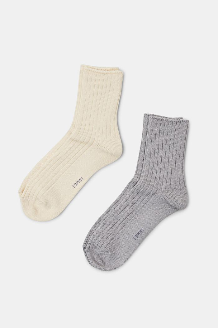 2-Pack Rib-Knit Socks, CREME/GREY, detail image number 0