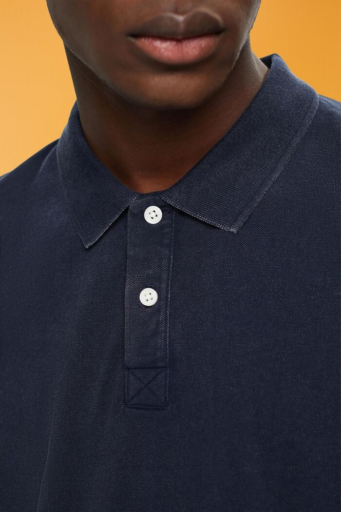 Stone-washed cotton pique polo shirt, NAVY, detail image number 2