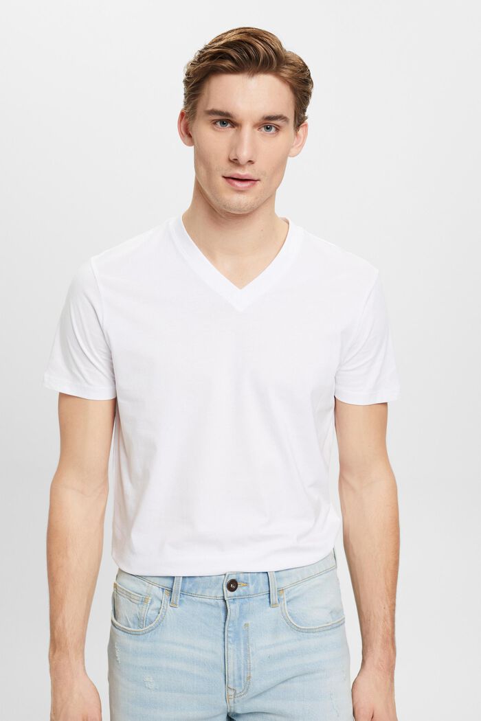 Slim fit V-neck cotton t-shirt, WHITE, detail image number 0